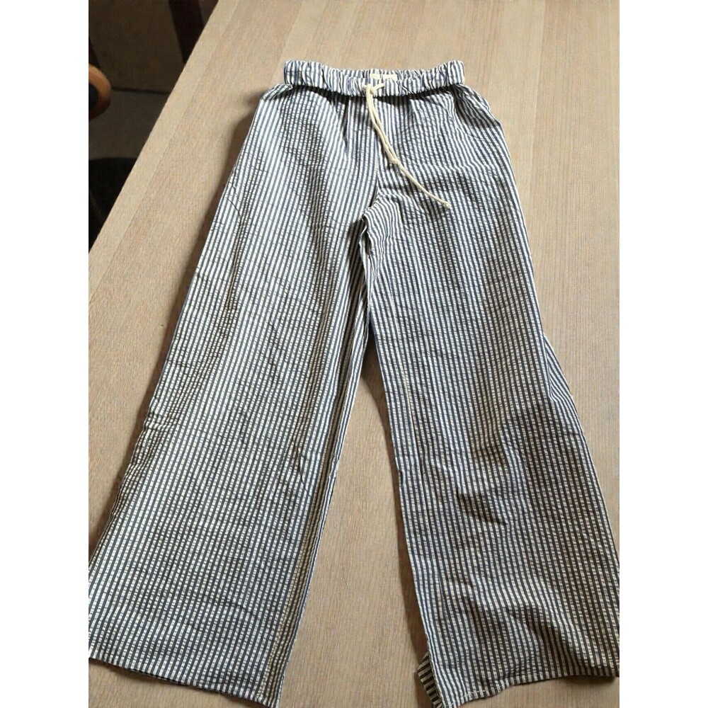 Blue White Seersucker Lounge Pants Women’s Size Small Elastic Waist Drawstring